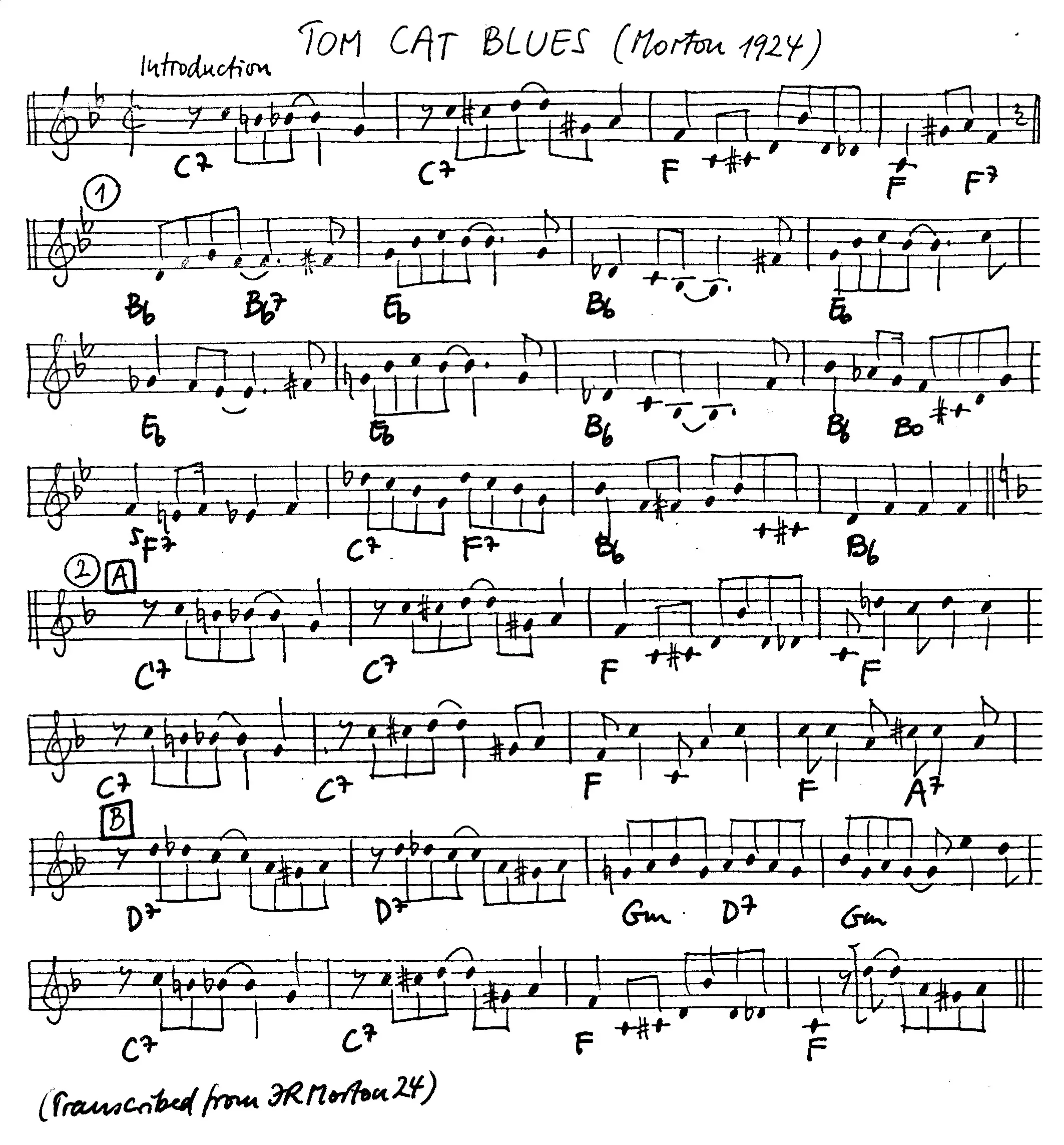 tom cat blues free jazz leadsheet - Courtesy of the Jungle Jazz Band